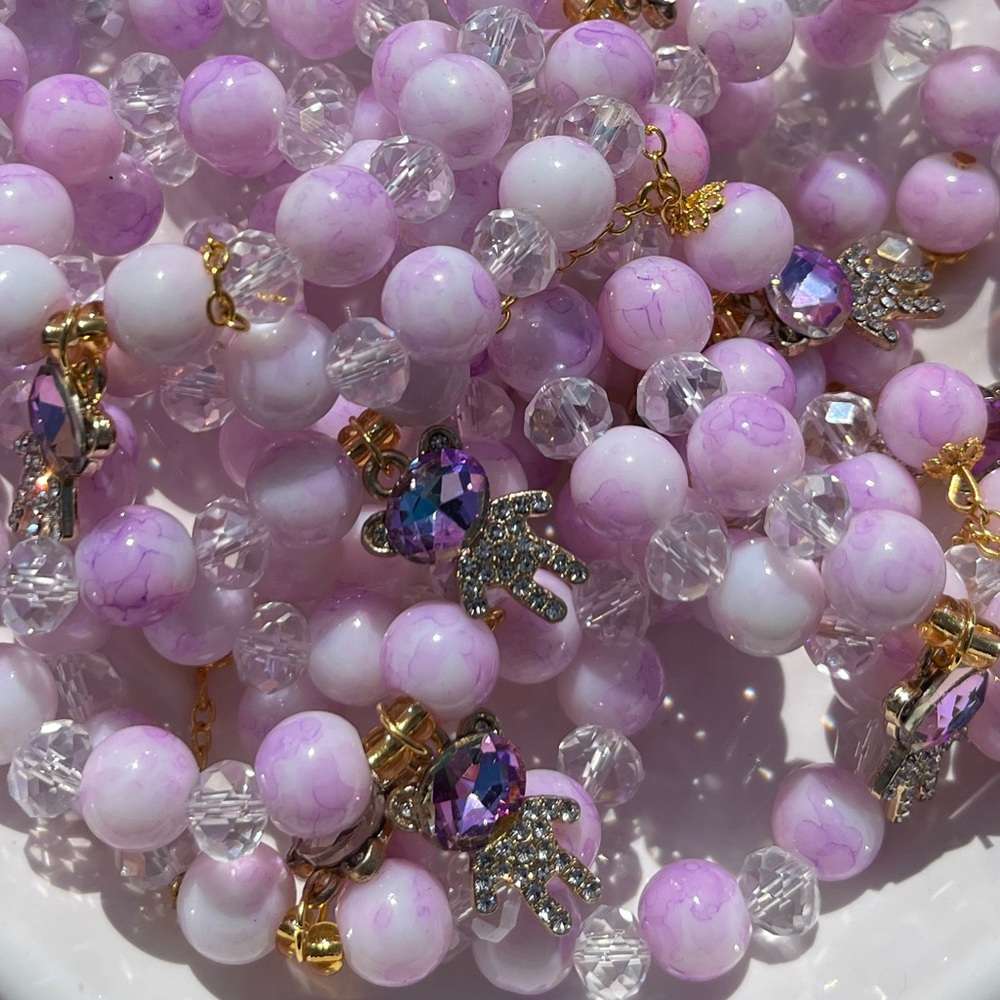 Glass Beaded Bracelets With Bear Charm NWOT